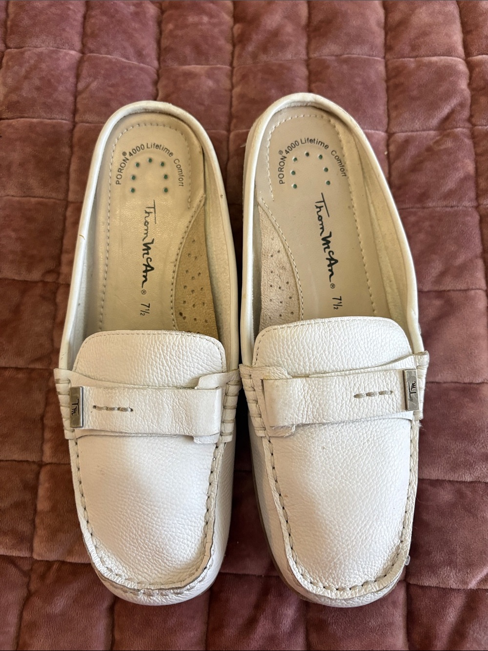 Thom McAn Cream Leather Penny Loafers with Metal Accent